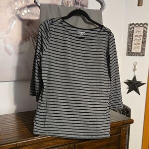 Croft & Barrow Black and Gray Striped Boatneck Top XL